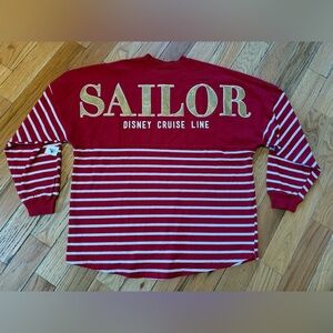 Disney Cruise Line Spirit Jersey Red White Glitter Sailor Striped Sz L NWT FLAW